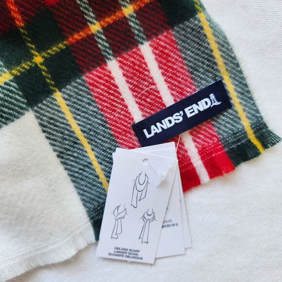 NWT Lands End Ivory Tartan Plaid Scarf Wrap Soft Cozy Winter Preppy Academia - Picture 6 of 7
